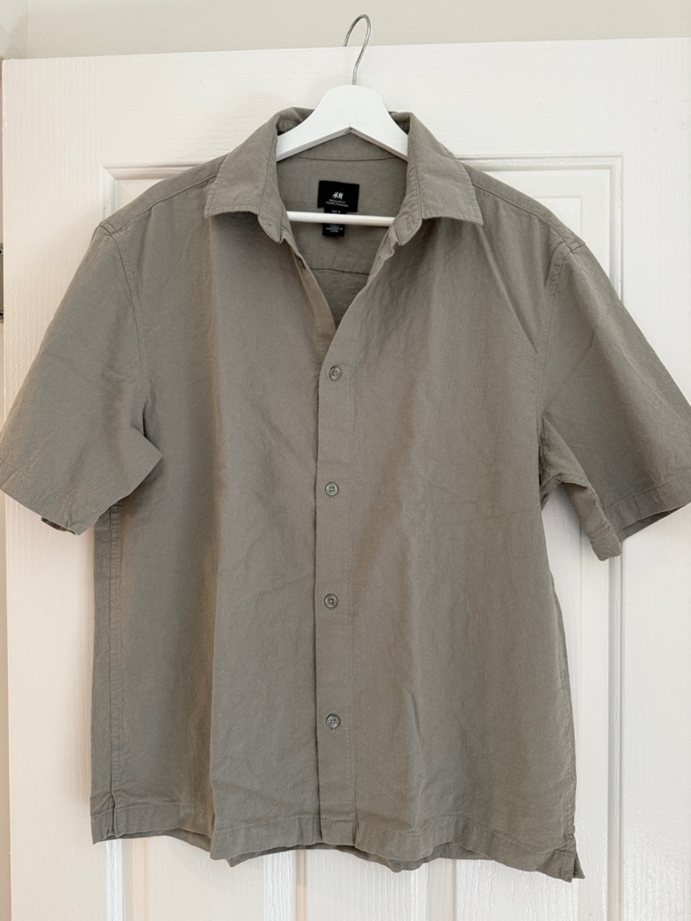 H&M Men's Short-Sleeve Button-Down Shirt - Taupe Green